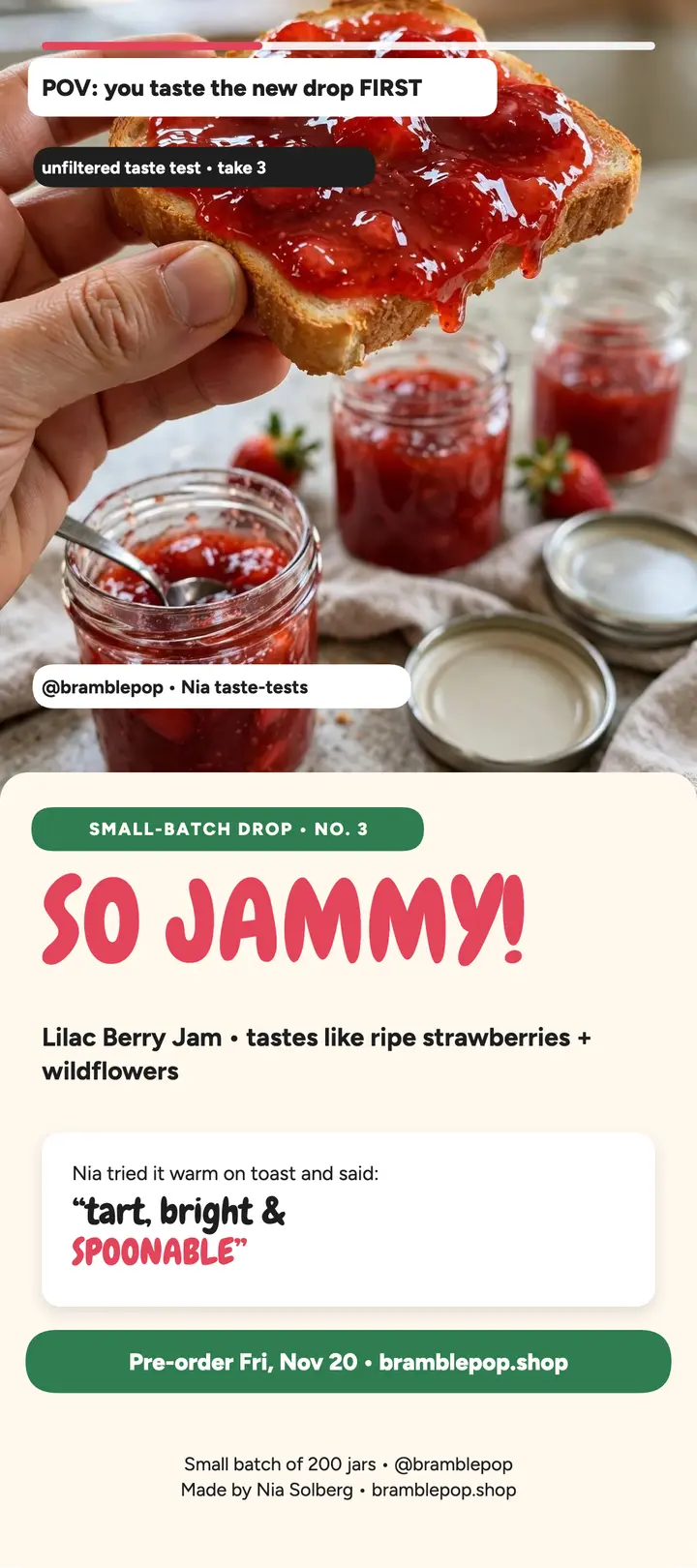 Bramblepop jam drop taste test card template