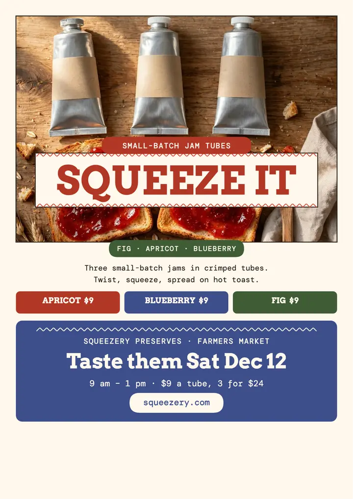 Squeezery jam tubes flyer template