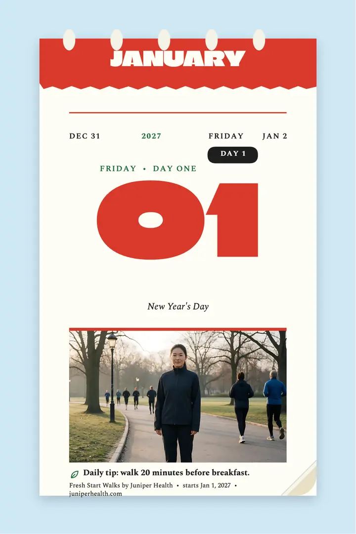 Fresh Start Walks January calendar poster template