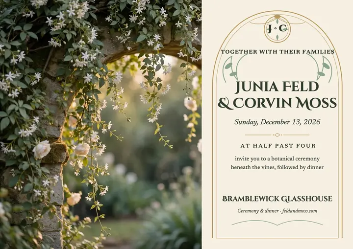 Jasmine arch botanical wedding invitation template