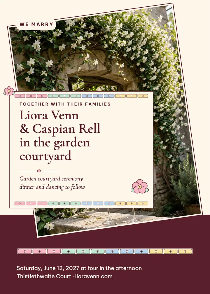 Liora and Caspian garden courtyard invitation template
