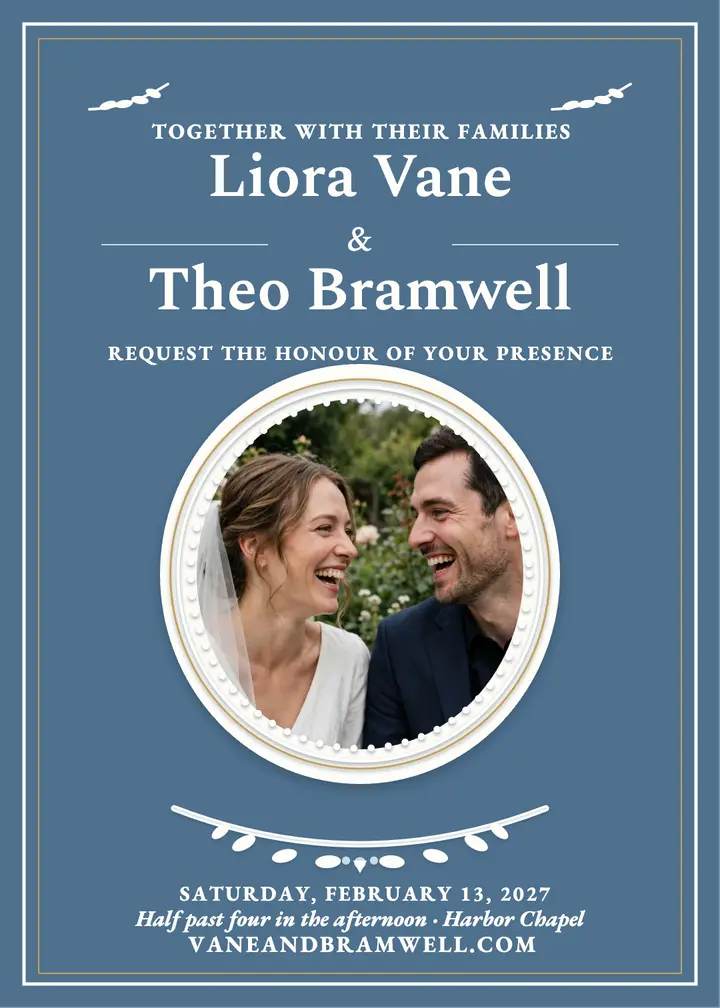 Liora and Theo blue cameo invitation template
