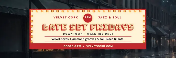 Velvet Cork late set marquee header: jazz bar x header template