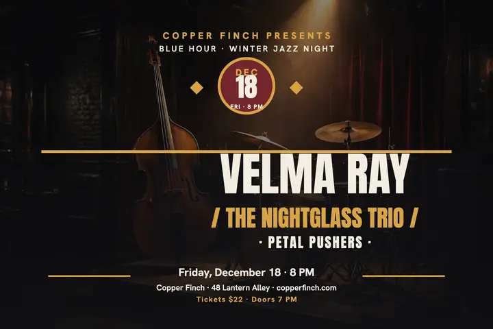 Copper Finch winter jazz night postcard template