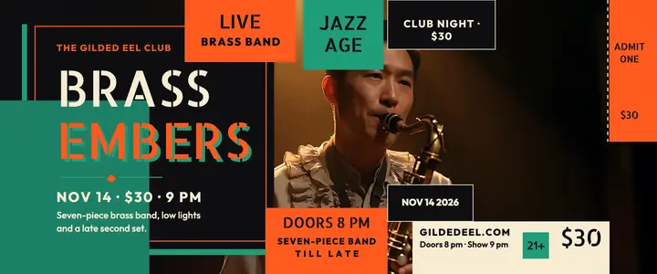 Gilded Eel brass night ticket template
