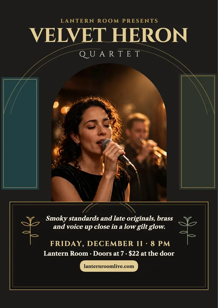 Velvet Heron jazz night flyer template