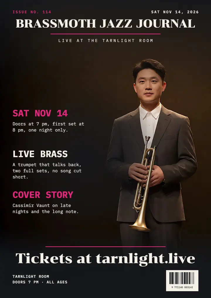 Jazz night magazine cover flyer, trumpeter template