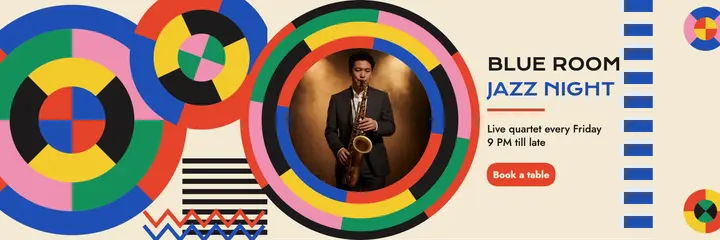 Blue Room jazz night color-disc header template