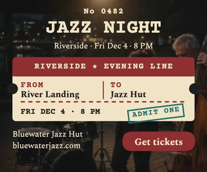 Bluewater riverside jazz night ticket ad template