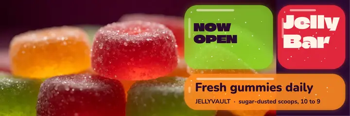 Candy shop jelly bar header for X, gummy jelly template