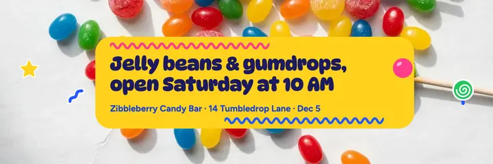Zibbleberry jelly bean and gumdrop candy bar opening header template