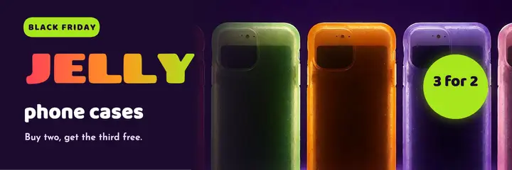 Squishcase jelly phone cases Black Friday header, gummy jelly template