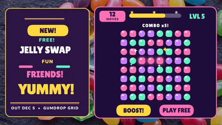 Jelly Swap Friends app launch thumbnail template
