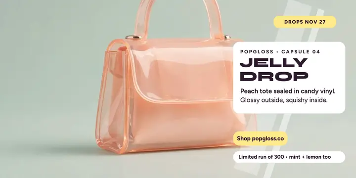 Popgloss jelly tote vinyl launch post template