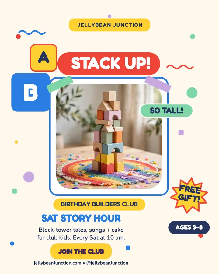 Jellybean birthday builders block tower post template