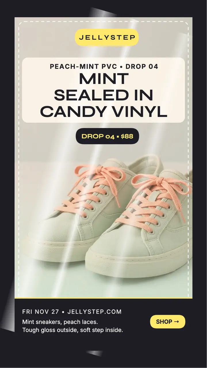 Jellystep mint vinyl sneaker drop story: sneaker drop story template