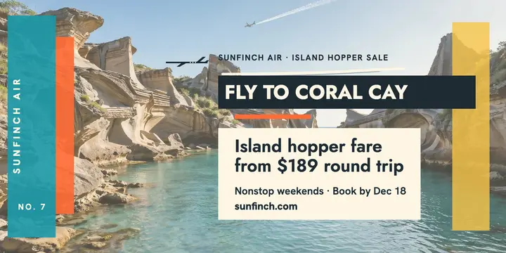 Sunfinch Air Coral Cay hopper sale post template