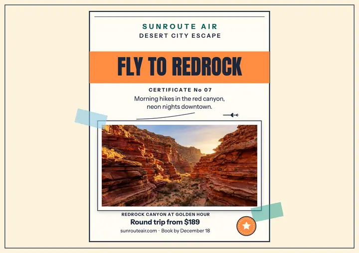 Sunroute Air fly to Redrock certificate template