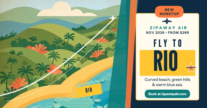 Zipaway Air nonstop Rio launch post: rio flight launch post template