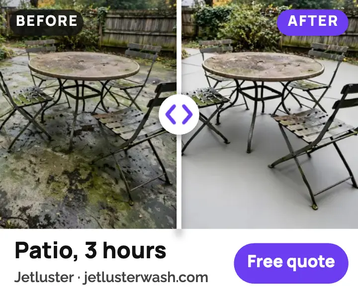 Jetluster Wash patio before and after ad, comparison slider template