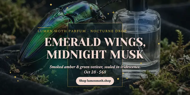 Lumen Moth jewel beetle perfume drop post template