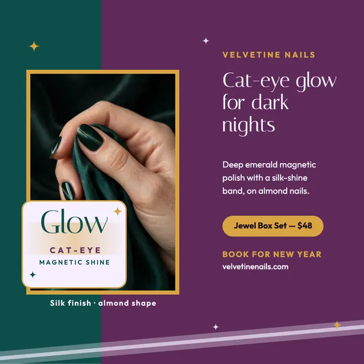 Velvetine emerald cat-eye nails post template