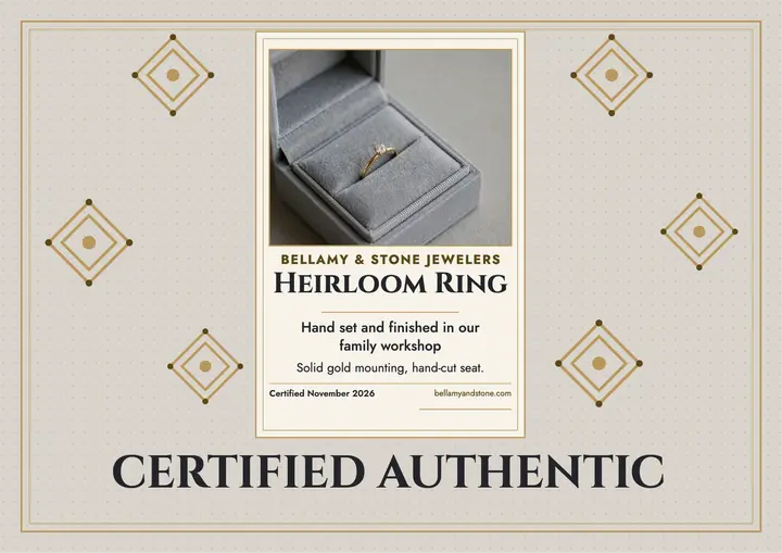 Bellamy heirloom ring certificate template