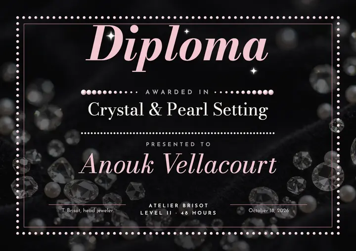 Crystal setting diploma, bejeweled serif template