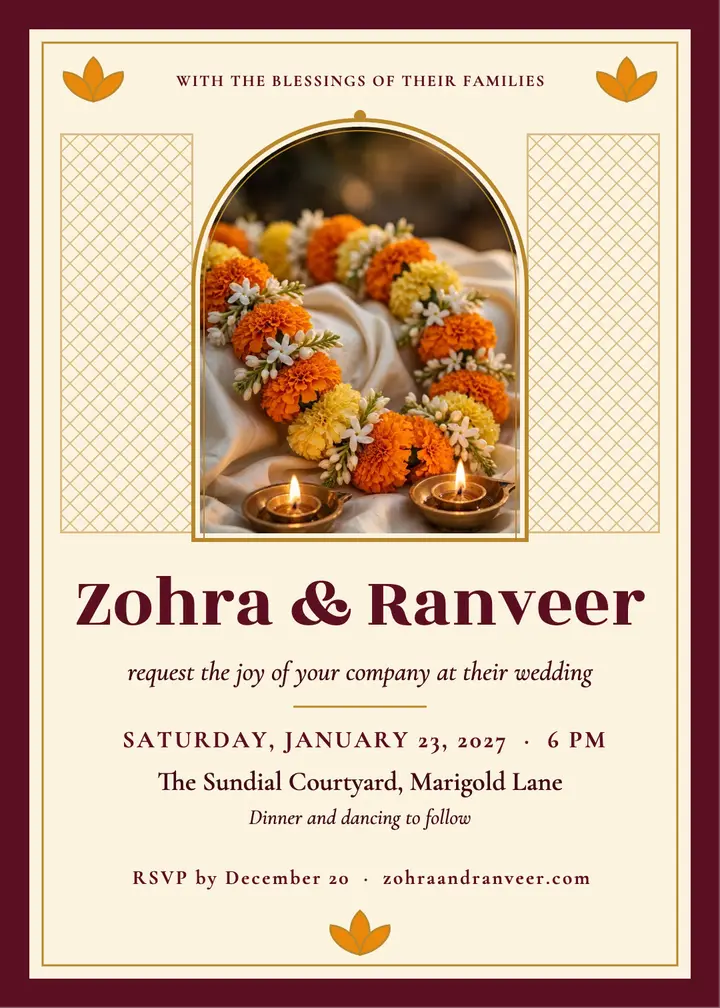 Zohra and Ranveer jharokha wedding invitation template