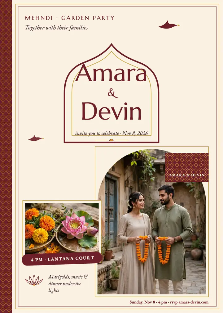 Amara and Devin mehndi garden invitation template