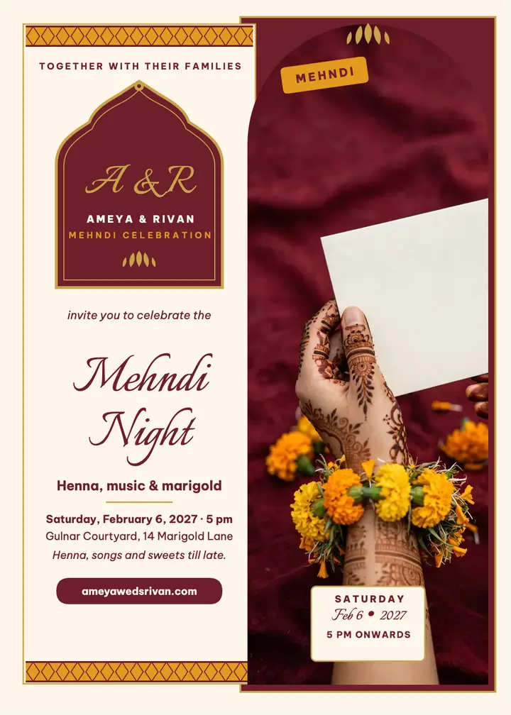 Ameya and Rivan mehndi night invitation template