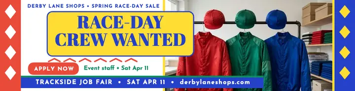 Derby Lane Shops race-day crew hiring billboard template