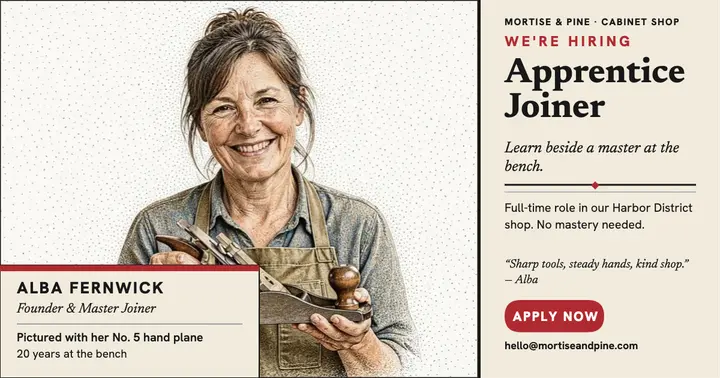 Mortise and Pine apprentice hiring post template