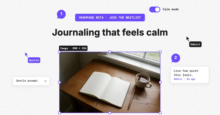Hushpage journaling app waitlist post template