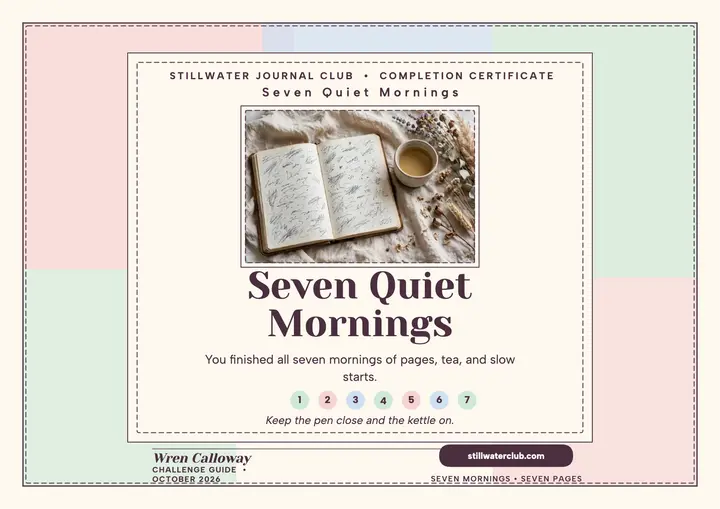 Seven Quiet Mornings journal certificate template