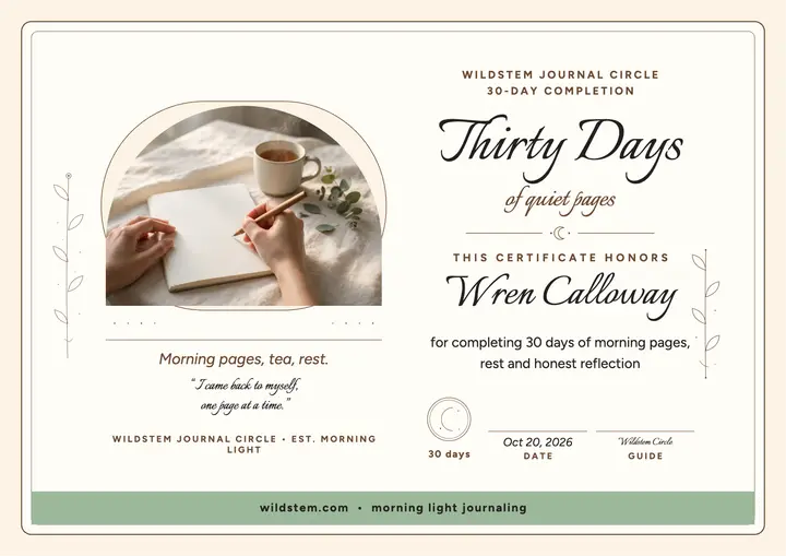 Wildstem 30-day journal circle certificate template