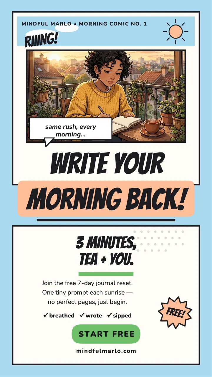Mindful Marlo journal reset comic story: journaling comic story template