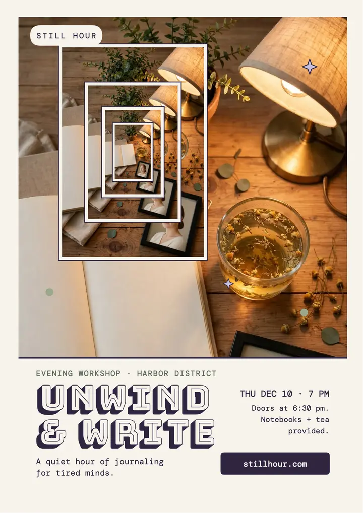 Still Hour unwind and write flyer template