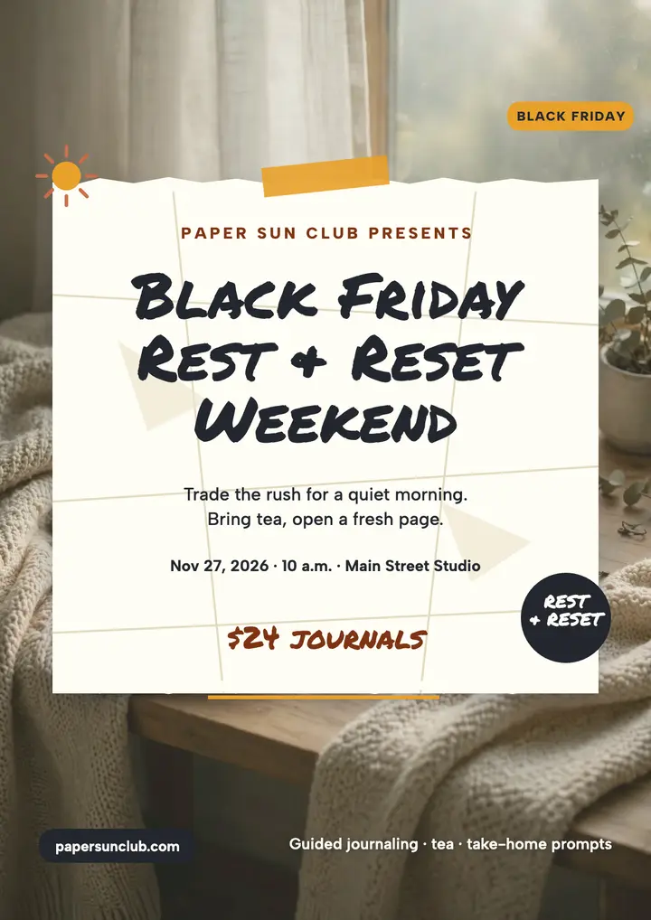 Paper Sun Club Black Friday journal reset flyer: journal reset flyer template