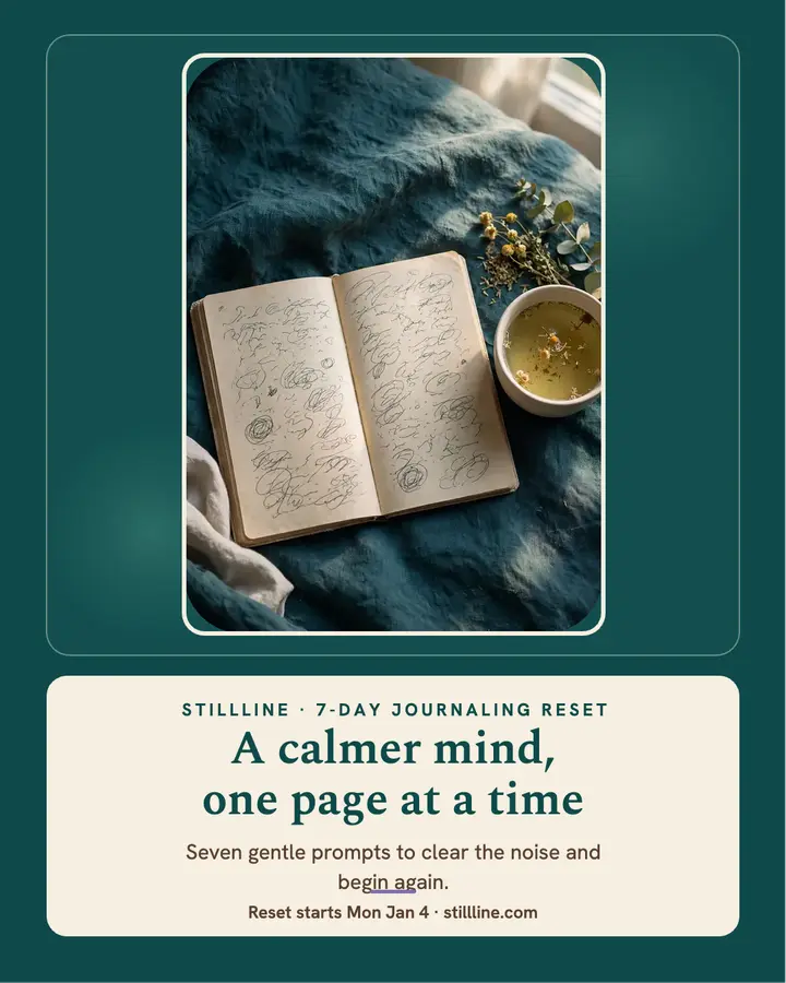 Stillline 7-day journaling reset teal post: journaling reset post template