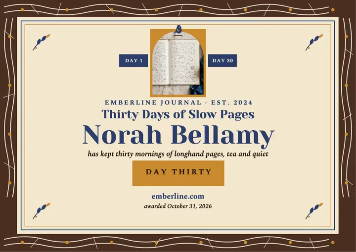 Emberline Journal Slow Pages certificate template