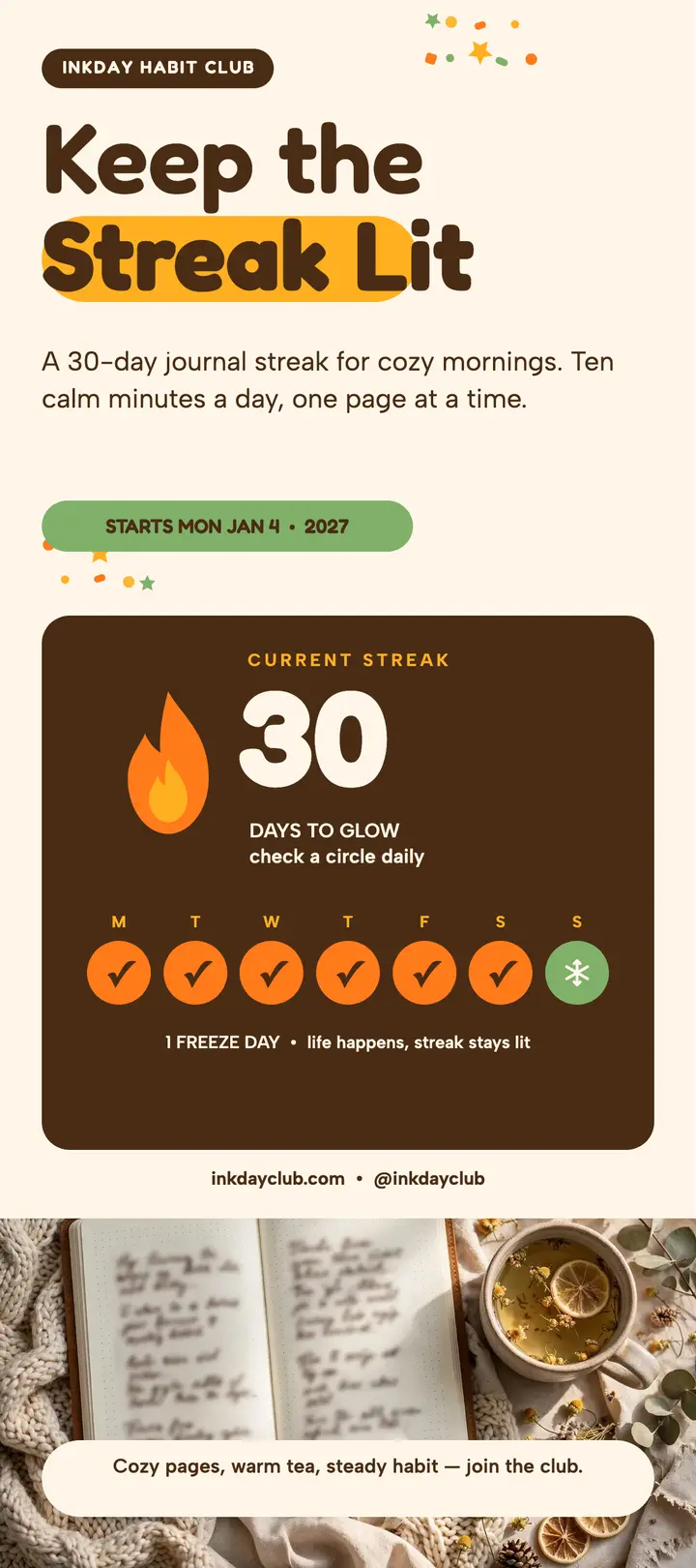 Journal streak challenge rack card template