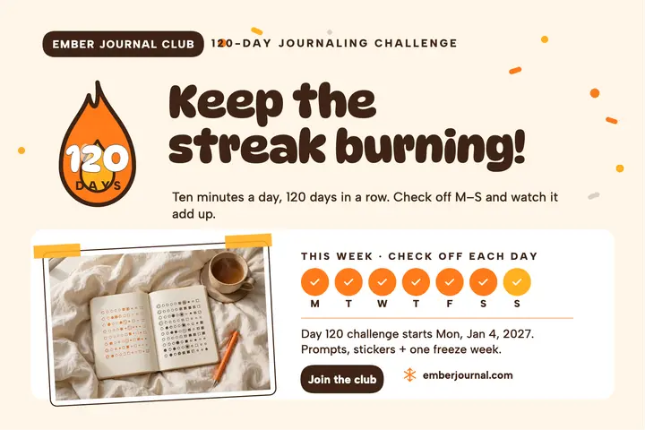 Ember Journal Club 120-day streak postcard template