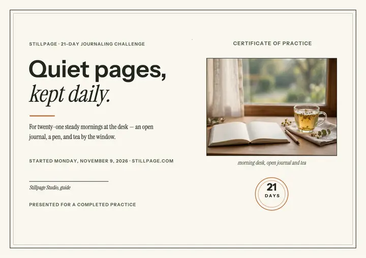 Stillpage journaling challenge certificate: journaling certificate template