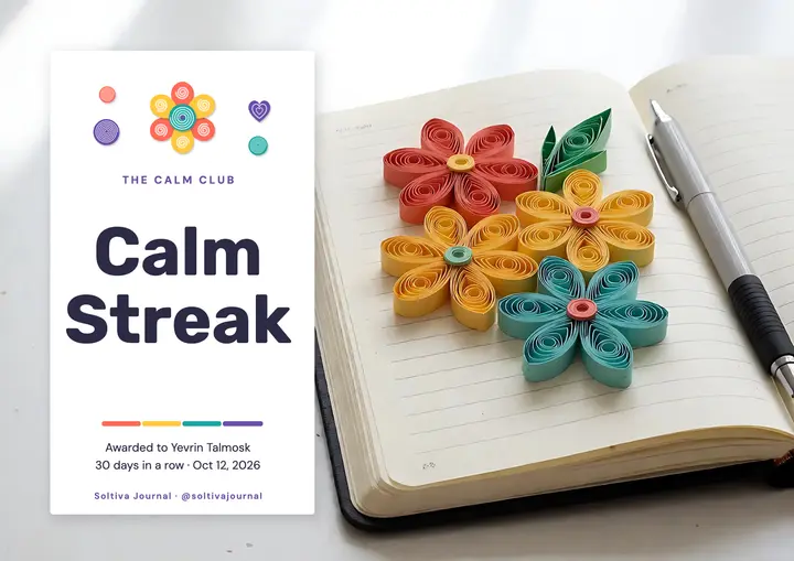 Calm Streak journaling certificate, quilled paper: journaling streak certificate template