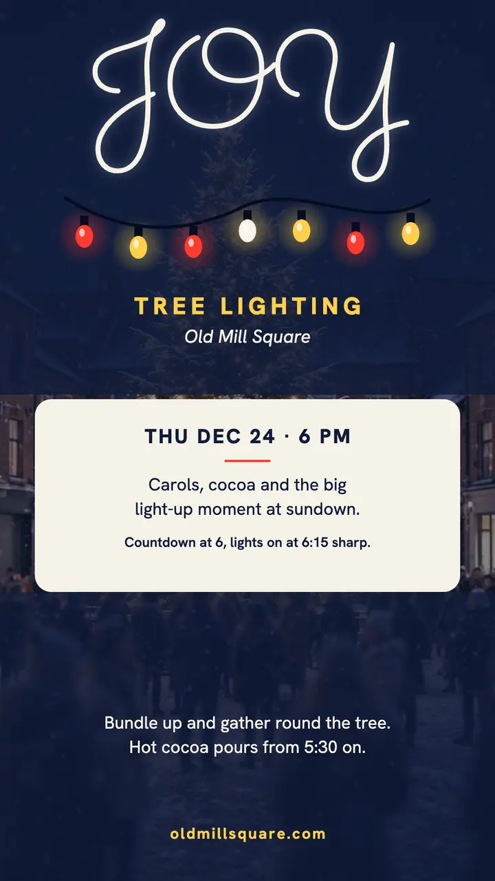 Old Mill Square tree lighting bulb story: tree lighting story template