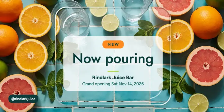 Rindlark Juice Bar grand opening glass lens post template