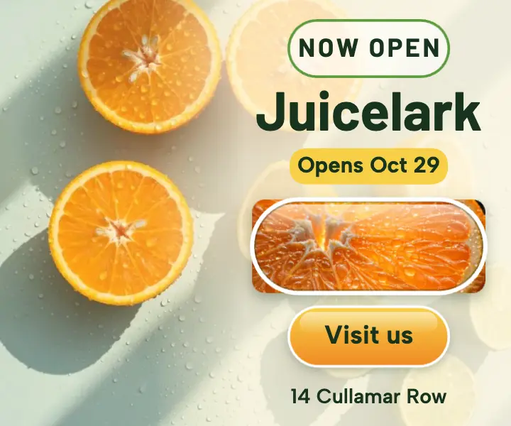 Juicelark juice bar now open glass lens ad template