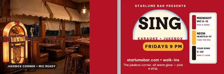 Starlume karaoke jukebox header: karaoke night header template