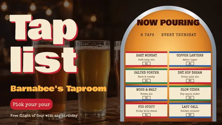 Barnabee's Taproom tonight's tap list jukebox thumbnail template
